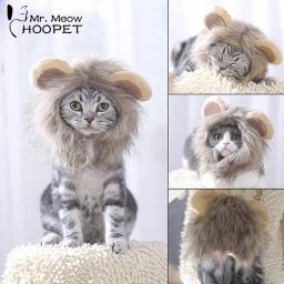 Hoopet-fantasia de gato para animais de estimação, boné engraçado com peruca, chapéu, cosplay, acessório para festa, roupa de cabeça e porta - Image 1