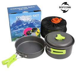 Equipamento de acampamento panelas cookingset sobrevivência ao ar livre antiaderente portátil utensílios de mesa chaleira pote pan tigela caminhadas viagem churrasco piquenique - Image 2