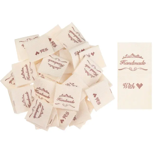 Conjunto de 50 Etiquetas de Vestuário Handmade com Estampas de Desenhos Animados para DIY e Artesanato em Tecido de Malha