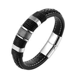 Pulseira masculina de couro legítimo, pulseira com botão magnético de aço - Image 3