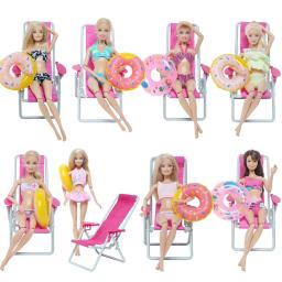 Boia de banho + 1 boia para natação aleatória, anel salva-vidas + 1 boia de praia dobrável rosa, acessórios para boneca barbie - Image 2