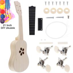 Kit de ukulele diy com 21 partes, com buraco de som, berço de madeira soprano de havaí, pintura de artesanato para pais e crianças - Image 4