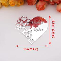 30 peças personalizadas 6*6.5cm espelho coração adesivos decoração de casamento favores acrílico para nome do amante personalizado lembranças de festa de noivado - Image 6