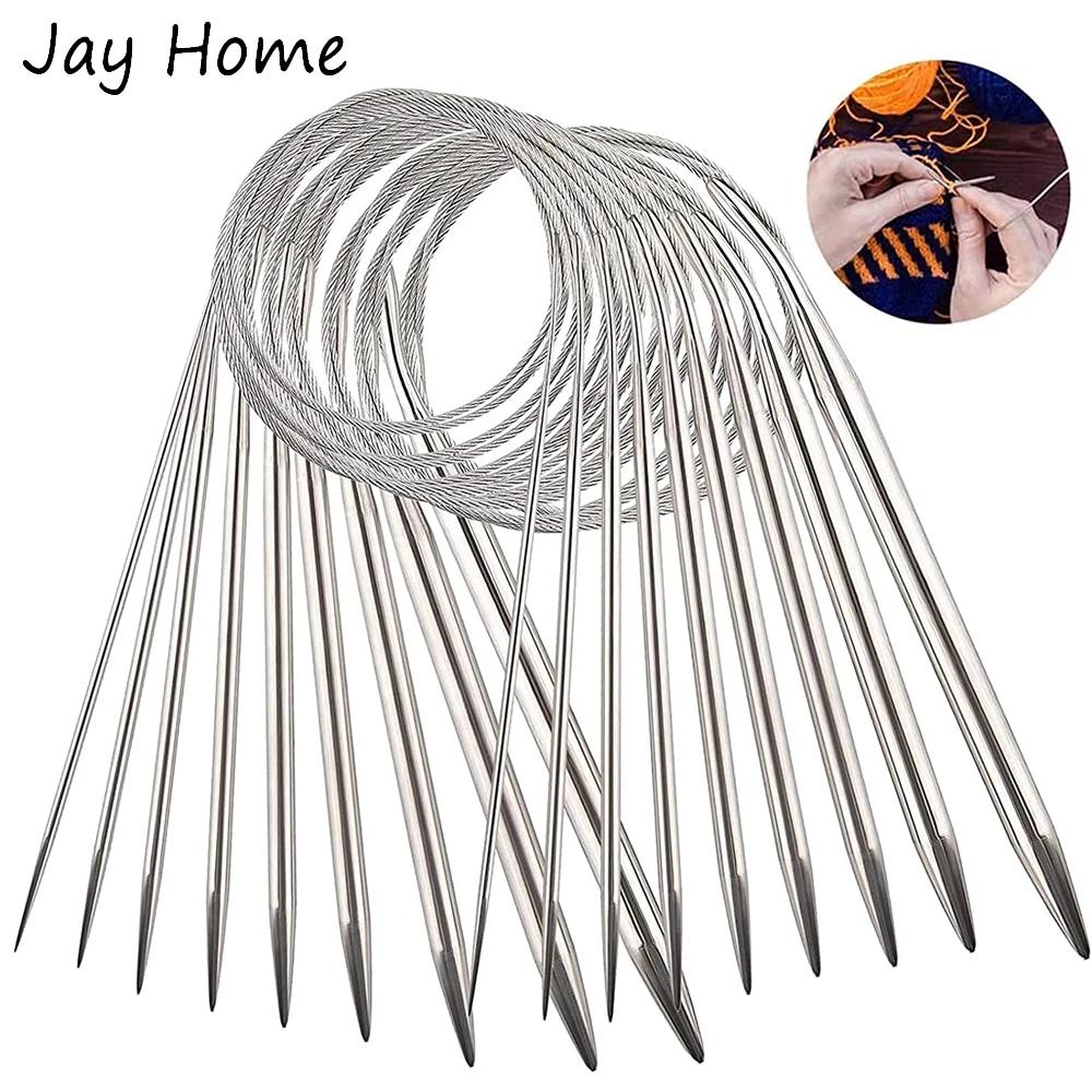 Agulhas circulares de tricô, 11 peças, 80cm, aço inoxidável, agulhas circulares, conjuntos de ganchos de crochê, 1.5-5mm, agulhas para projeto de tricô - Image 1