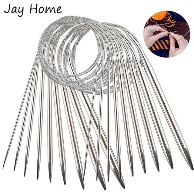 Conjunto de Agulhas Circulares de Tricô em Aço Inoxidável - 11 Peças de 80cm, Tamanhos 1.5 a 5mm