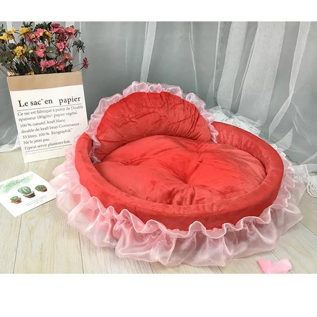 Cama de Princesa em Pelúcia Rosa para Cães e Gatos Pequenos, Sofá Macio e Luxuoso com Rendas para Conforto e Estilo