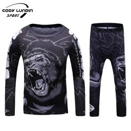 Cody Lundin treinamento Rash Guard para crianças, calças justas de compressão de camada de base, Jiu Jitsu Rash Guard Set No Gi BJJ Fitness Boxing Sportwear - Image 5