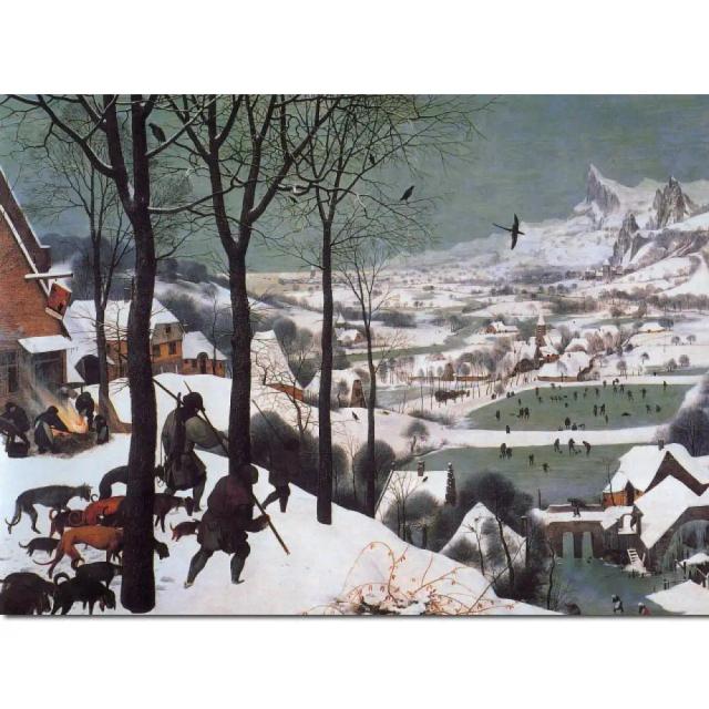Reprodução de Alta Qualidade da Pintura a Óleo "Caçadores na Neve" de Pieter Bruegel, o Ancião - Arte de Parede Artesanal