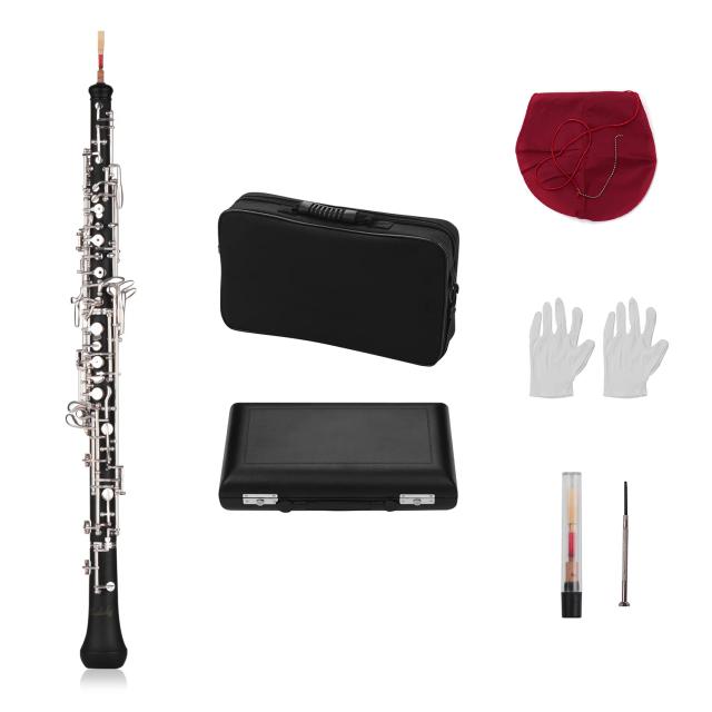 Conjunto Completo de Oboé Semiautomático Prateado com Acessórios Profissionais para Iniciantes