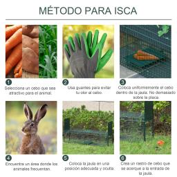 PawHut-Gaiola de Metal com Alça, 2 Portas, Armadilha para Animais Vivos, 100x25x28 cm, Verde Escuro, Coelhos - Image 4
