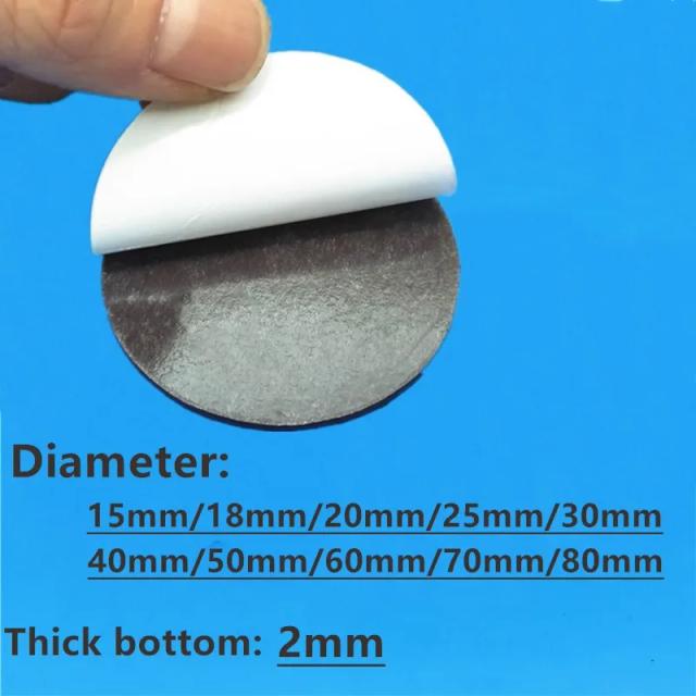 Ímã Flexível Autoadesivo para Disco, Variações de 20mm a 80mm com Espessura de 2mm