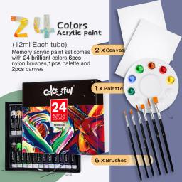 Conjunto de tinta acrílica para tecidos e roupas, ricos pigmentos para artistas, tinta com 6 pincéis e 1 paleta, 24 cores - Image 4