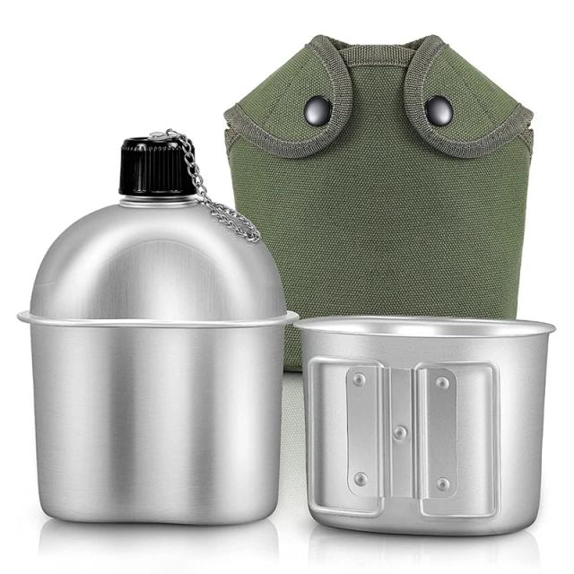 Conjunto Completo de Panelas e Acessórios para Acampamento: Garrafa de Água Portátil, Copos e Lida para Aventuras ao Ar Livre