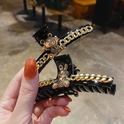 Garra de cabelo de urso de corrente de metal do vintage para mulheres artesanal estilo antigo retro coelhos dourados urso cabelo caranguejo acessórios de cabelo atacado - Image 1