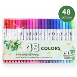 Aquarela arte marcador canetas para caligrafia, ponta dupla escova caneta, cores FineLiner, desenho, pintura, escola, 12, 24, 36, 48, 80, 100pcs - Image 6