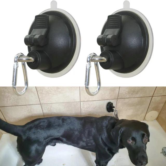 Coleira de Aço com Ventosa para Animais de Estimação - Conjunto de 2 Peças Pretas e Duráveis para Banho de Cães e Gatos