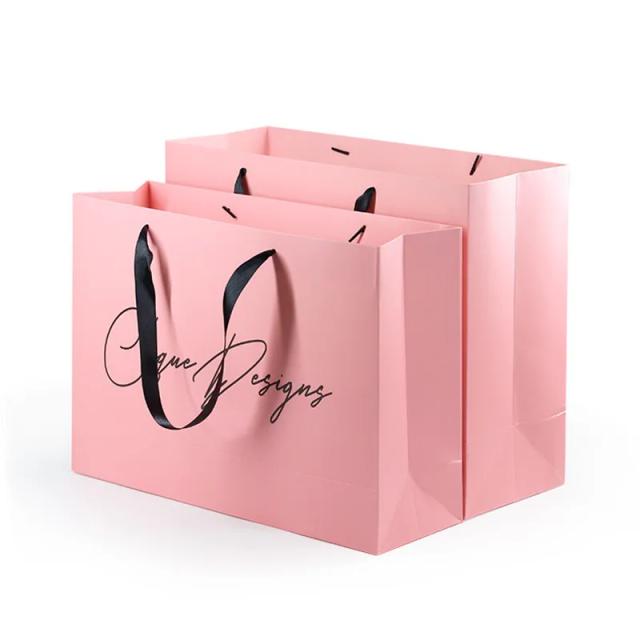 Sacos de Papel Rosa Personalizados para Casamentos - Embalagem Elegante e Ecológica com Alças