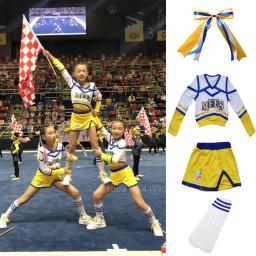 Uniforme de cheerlíder de torcida, 4 unidades, bebê meninos meninas jogo infantil competição palco fantasia arco amarelo escola - Image 1
