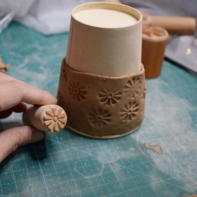 Mini Ferramentas de Cerâmica com Estampa de Madeira para Gravação em Argila - Bloco de Textura de 2cm