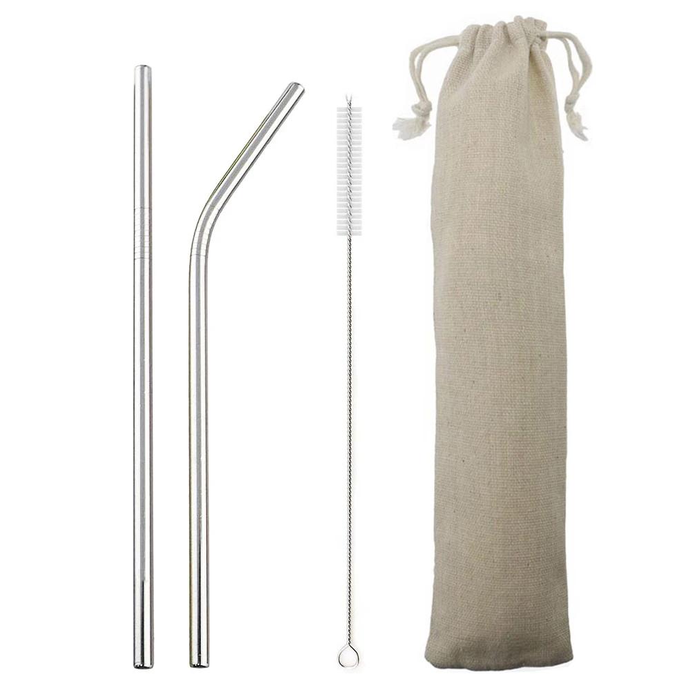 Conjunto de canudos reutilizáveis de aço inoxidável, conjunto de canudo de metal reutilizável, reto, dobrável, com escova de limpeza, bolsa de armazenamento, atacado, 18/10 - Image 1