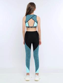 Sportswear feminino com o-pescoço e calças largas, roupas de treino de ginástica, roupas esportivas, roupas esportivas para crianças - Image 4