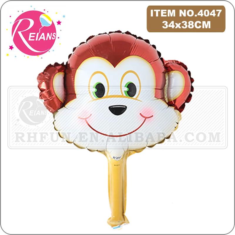 Mini balão de cabeça animal da folha, jardim zoológico do safari handheld inflável ar ballon chuveiro do bebê decorações da festa de aniversário dos miúdos presentes - Image 1