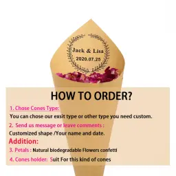 Confetes em cone personalizado, com pétalas de flor de rosa seca, biodegradável, 100% natural, decoração de festas de casamento - Image 2