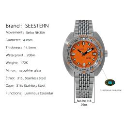 SUB300T-Men é automático mecânico mergulhador relógio, safira vidro, data luminosa, 200m, virar pulseira, Seestern relógio de pulso, retro, marca Top - Image 6