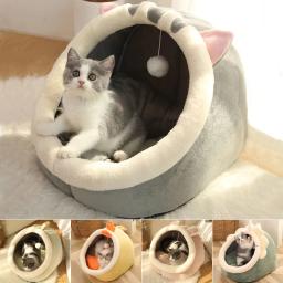 Cama de gato sono profundo Cesta de estimação quente Cozy Cat House Almofada de espreguiçadeira para gatinho Barraca muito macia Esteira para cães pequenos Cama de gatos caverna - Image 1