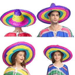 Chapéus de palha com aba larga para homem e mulher, materiais de festa estilo mexicano, para crianças e adultos, presente ao ar livre cores aleatórias, canudos decorativos redondos e coloridos - Image 1