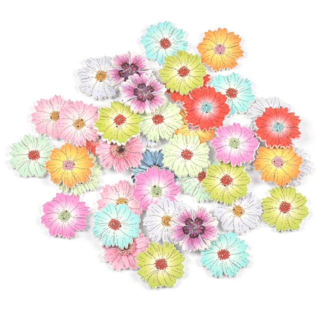 Botões de Madeira Coloridos em Forma de Margaridas para Costura e Decoração DIY - Pacote com 25 Peças