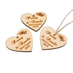 Etiquetas De Nome De Madeira Gravadas Personalizadas, Coração Do Amor, Presente De Casamento, Etiquetas Do Chuveiro De Bebê, Decoração De Natal, 40mm, 50 Conjuntos - Image 1