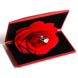 Anéis Elegantes Caixa de Exibição Caso Noivado Casamento, Flor Rosa Presente para o Amor, Suporte De Armazenamento De Jóias, Moda 3D, Caixa Vermelha Alegre - Image 4