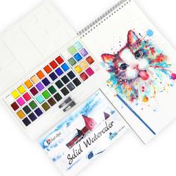 Angelmark-Tinta Profissional Aquarela Sólida, Conjunto de Pintura com Escova de Água, Caneta para Desenho, Artigos de Arte, 24 Cores, 36 Cores, 48 Cores - Image 1
