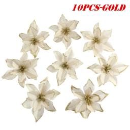 Grandes lantejoulas flores do Natal, Poinsétia Glitter, flores artificiais, enfeites de árvore, Decorações Home, 5.5 ", 10pcs - Image 5