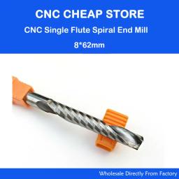 5 peças 8mm x 62mm ovl 100mm fresa de topo de flauta única madeira compensada cortadores cnc ferramenta de carboneto uma flauta longa espiral fresa mdf - Image 2