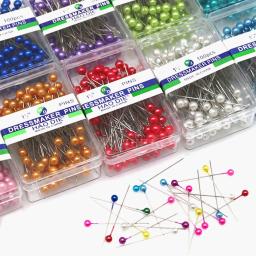 Agulhas de cabeça redonda pérola para fazer vestidos, pinos retos, posicionamento, ferramentas de costura coloridas, DIY, 38cm, 100pcs por caixa - Image 1
