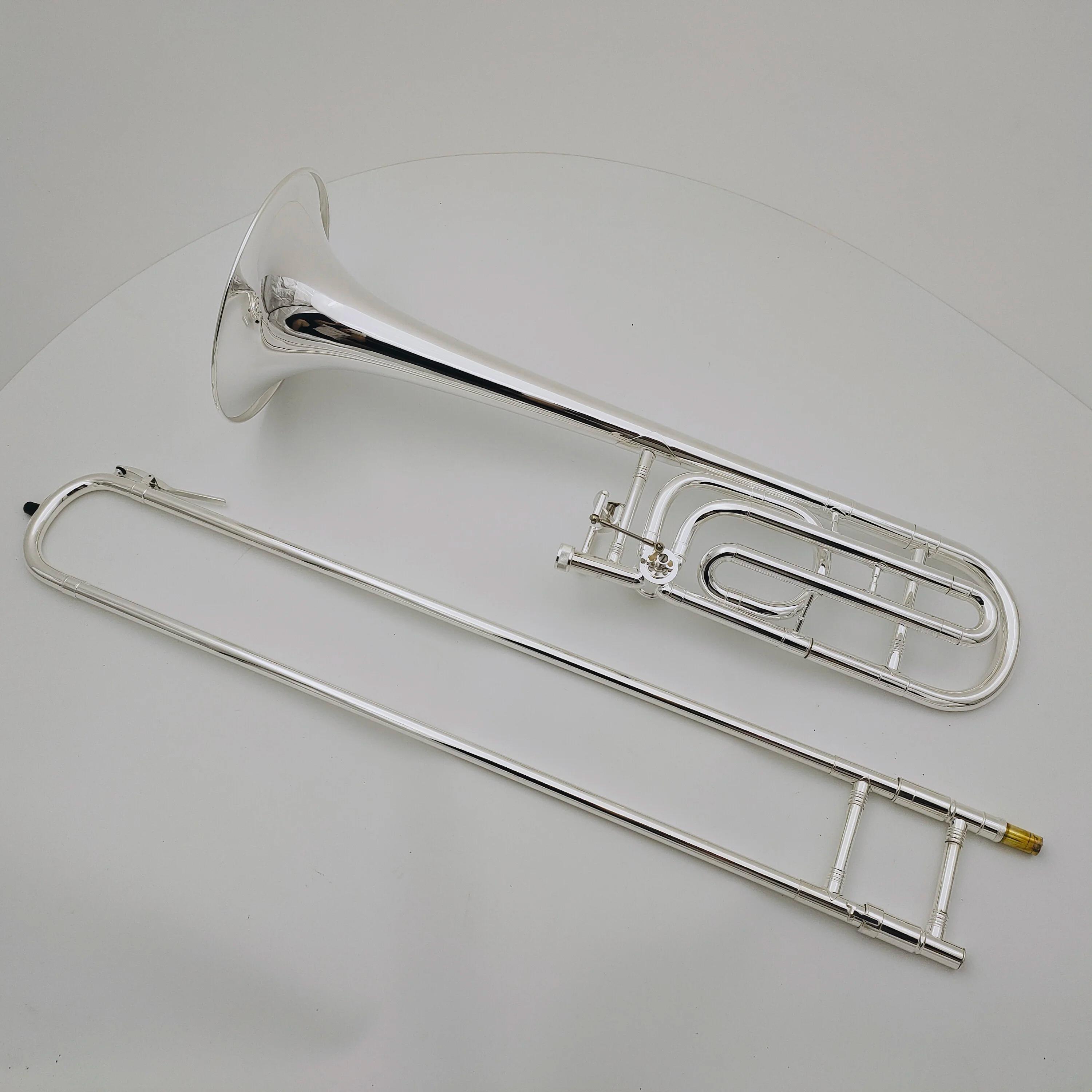 Venda quente tenor trombone bb/f sliver banhado instrumento musical com bocal caso frete grátis - Image 1