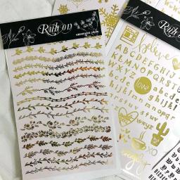 Ouro esfregar em adesivos colagem retro scrapbooking carta transferência adesivo diário artesanato suprimentos diário cartão decoração hobbies - Image 6