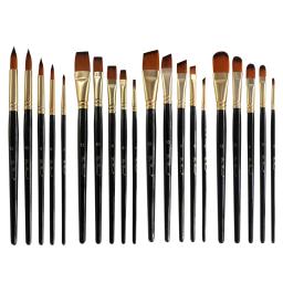 5/6 pçs pincéis de pintura do artista conjunto profissional redondo ângulo plano filbert cabelo de náilon punho preto madeira pintura escova para aquarela - Image 1