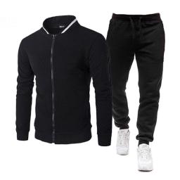 Masculino conjunto de roupas esportivas de treino dos homens da marca roupas de fitness duas peças jaqueta de manga longa + calças casuais - Image 3