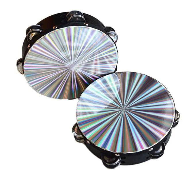 Tambor de Mão com Tamborim de Madeira Embutido e Cabeça Refletora para Dança e Percussão