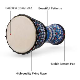 Tambor de mão africano com padrões artísticos coloridos, resina ABS para crianças, instrumento de percussão, corpo tambor africano, 8 in, 4 in - Image 4