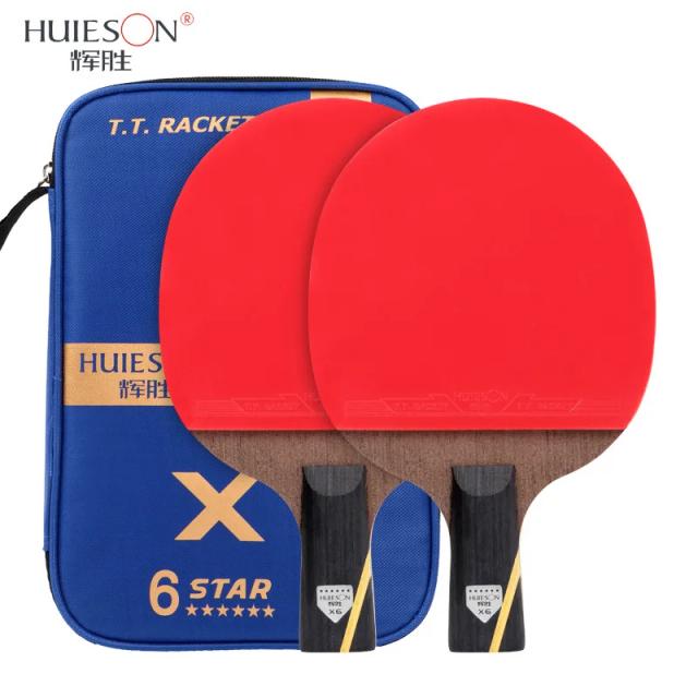 Raquete Huieson para Tênis de Mesa com Lâmina de Fibra de Carbono e Espinhas de Borracha - Conjunto com 2 Peças e Classificação 6 Estrelas