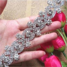 Fita de cristal de strass para decoração, faixa com diamante brilhante, aplique de prata, faixa de costura, decoração de vestido de casamento 30cm, imperdível - Image 1