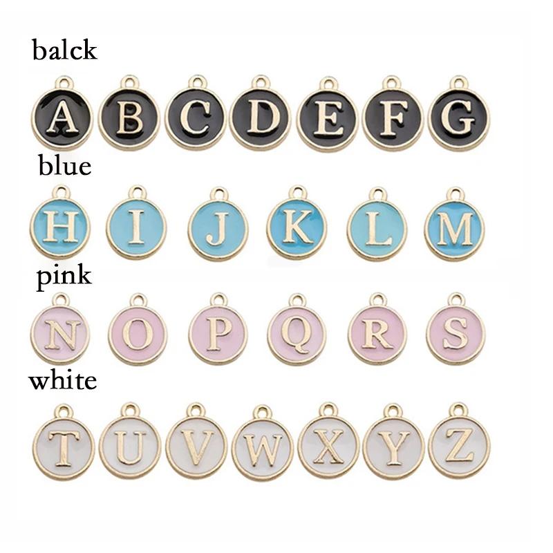 10pcs inicial letra do alfabeto dupla face esmalte pingentes encantos 12mm para fazer jóias pulseira artesanal artesanato - Image 1