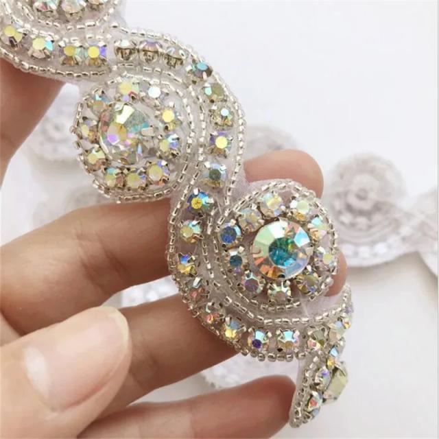 Corrente de tiras em strass e renda para vestido de noiva e decoração elegante