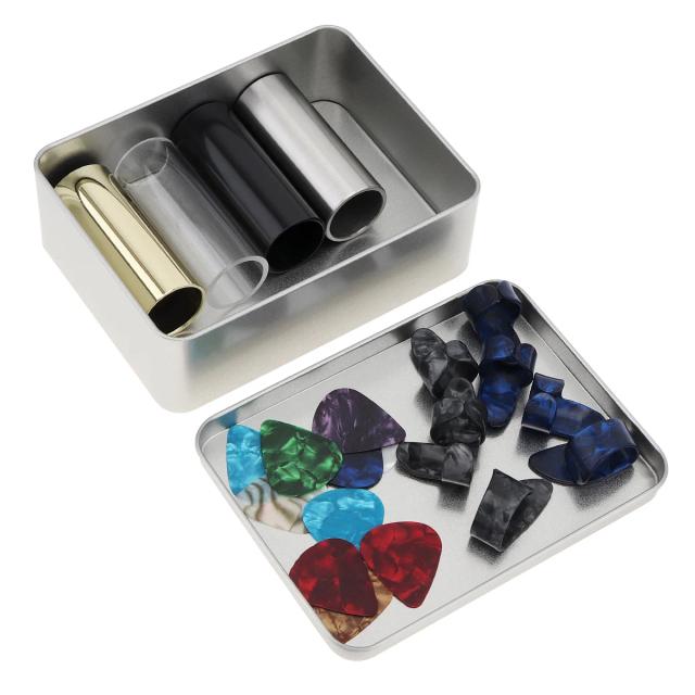 Kit Completo de Acessórios para Guitarra e Ukulele: Picks em Aço Inoxidável, Slides e Polegar em Celulóide com Caixa Inclusa