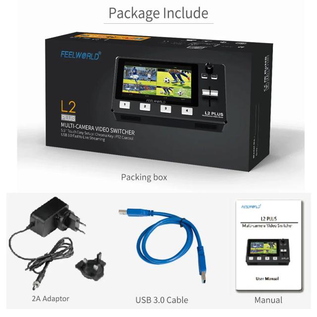 Switcher Misturador de Vídeo Feelworld L2 Plus 5.5" com Multi-Câmera, Chave Chroma, Sobreposição de LOGOTIPO e Controle PTZ via USB 3.0
