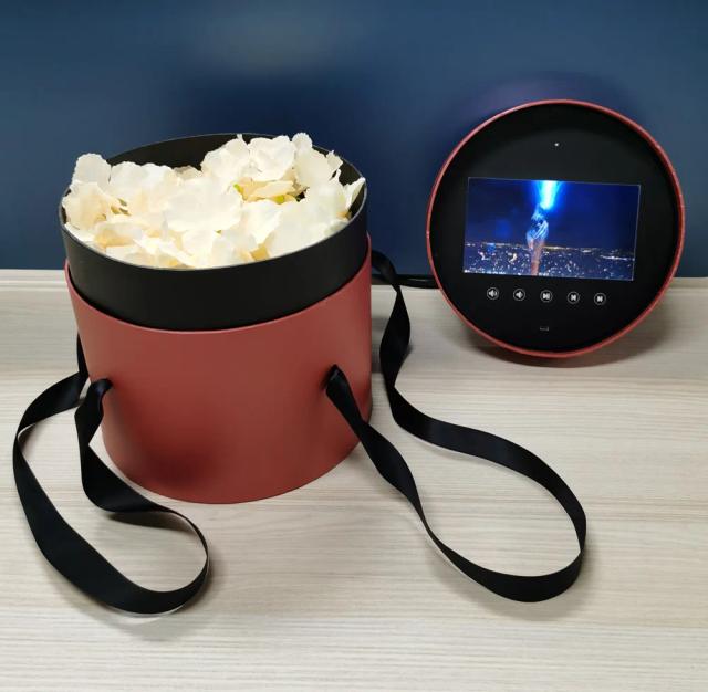 Circular digital personalizada com tela LCD e vídeo para convites de casamento e festas de aniversário com 7 espaços disponíveis